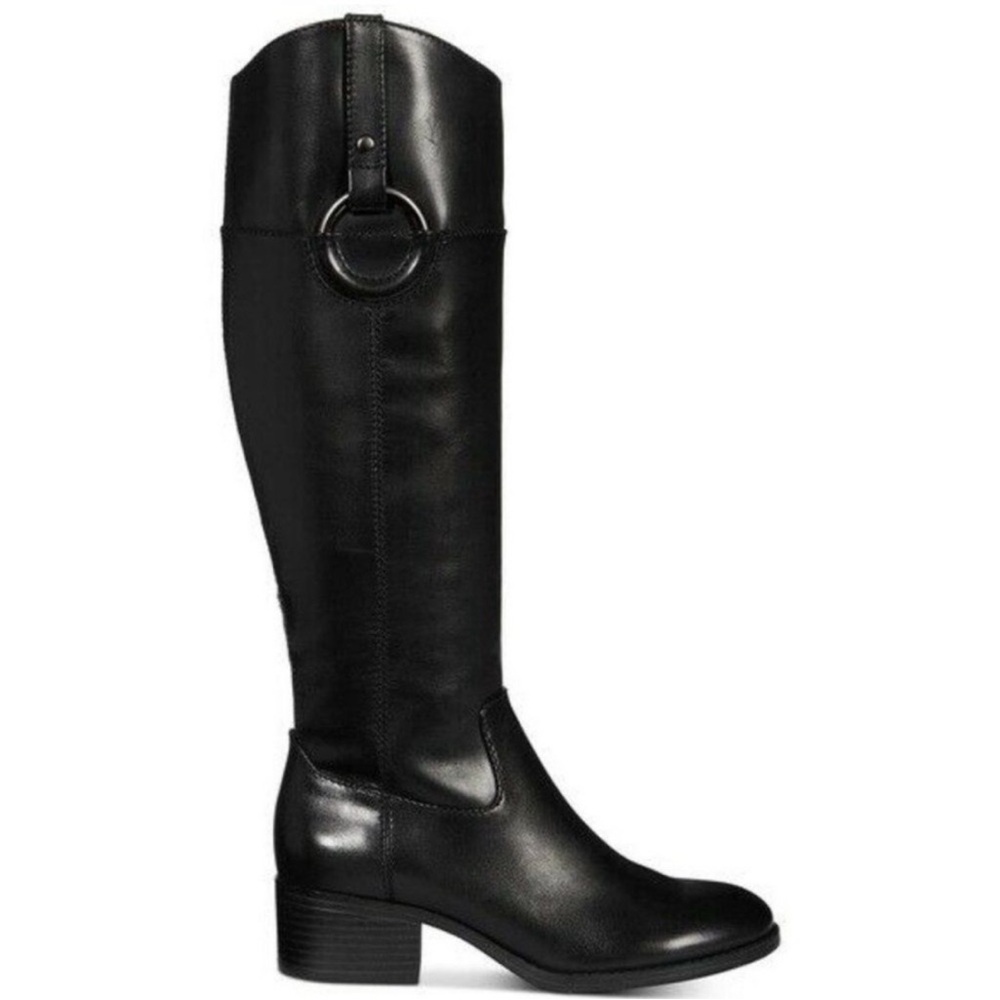 ALFANI Womens Step N Flex Extended Calf Black Leather Riding Boots, Size 7.5